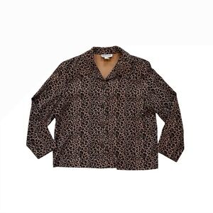 VTG cheetah animal print button down collard longsleeve shirt jacket L‎